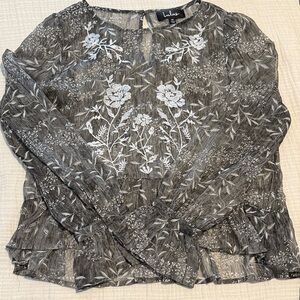Lulu's Gray Floral Blouse